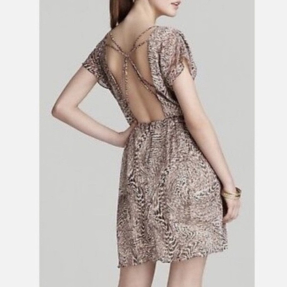 Alice + Olivia Kimber Silk Sheer Animal Print Mini Dress Strappy Open Back Sm - Picture 2 of 10